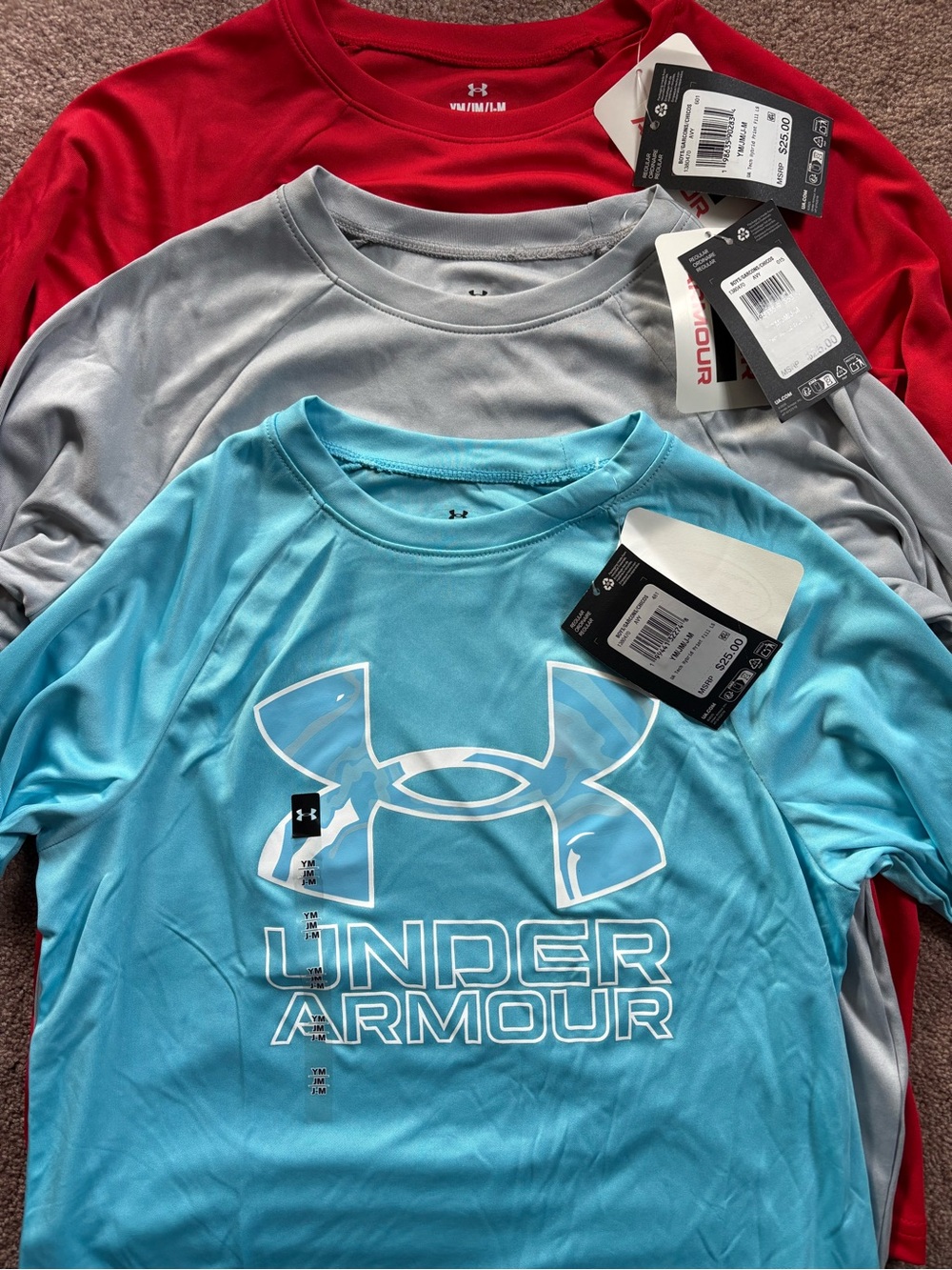 Under Armour Kids Boys set lot bundle of 3 long sleeve tshirts size medium NWT